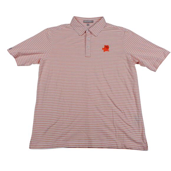 Straight Down Mens Orange Striped Bear Lakes Golf Polo Shirt Small - Picture 2 of 6